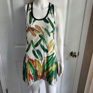 Long Feather Print Sleeveless Top